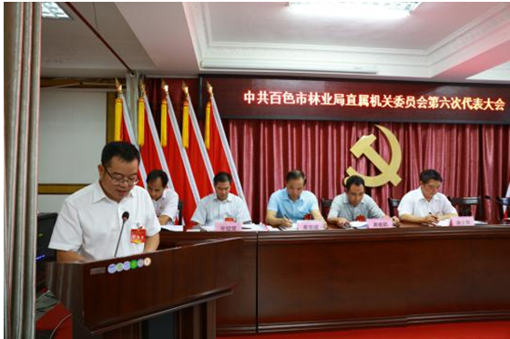 图为朱文诚代表第五届机关党委作工作报告